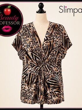 💞 Slimpact XL Animal Print Blouse Built In Shapewear Twist Front Leopard